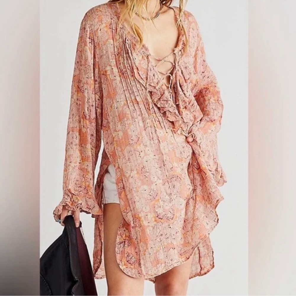Free People Nisha Floral Sheer Tunic Top